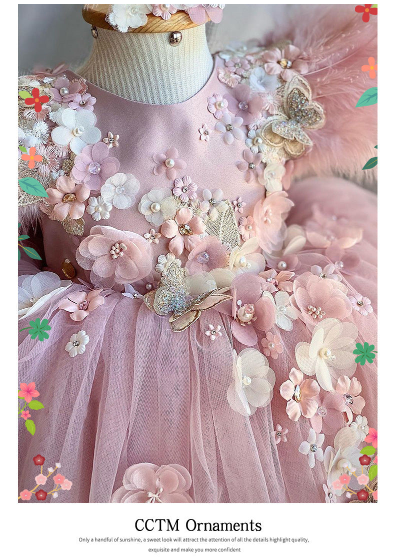 Vestido de Navidad para niños, vestido de princesa de gasa hinchada para boda con flores