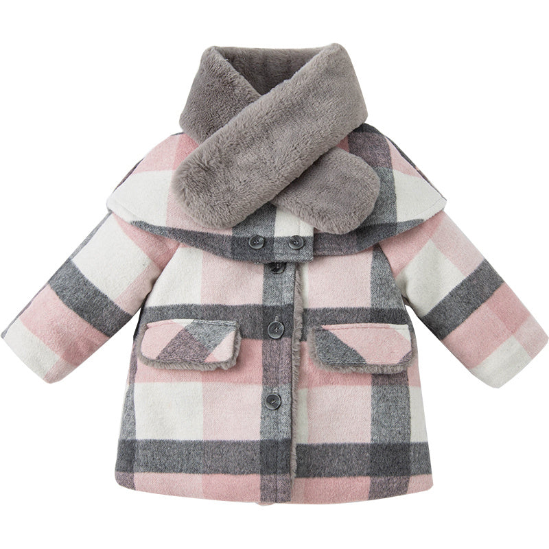 Veste écharpe en laine à carreaux mi-longue pour bébé