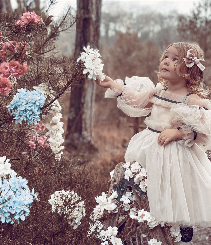 Robe de bal élégante pour enfants, robe en tulle à manches bouffantes