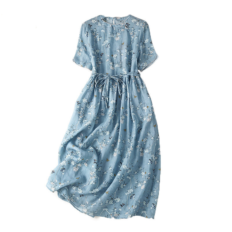 Robe florale d'été fine en coton et lin vintage