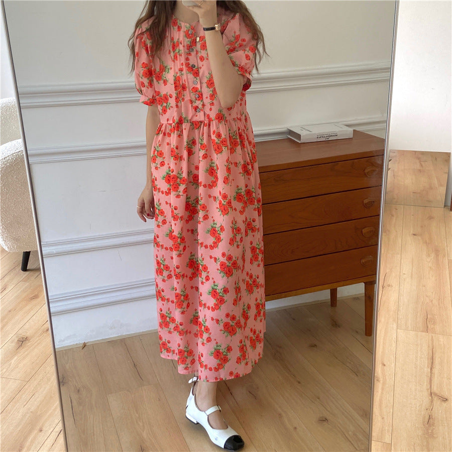 Loose High-waisted Floral Long Dress