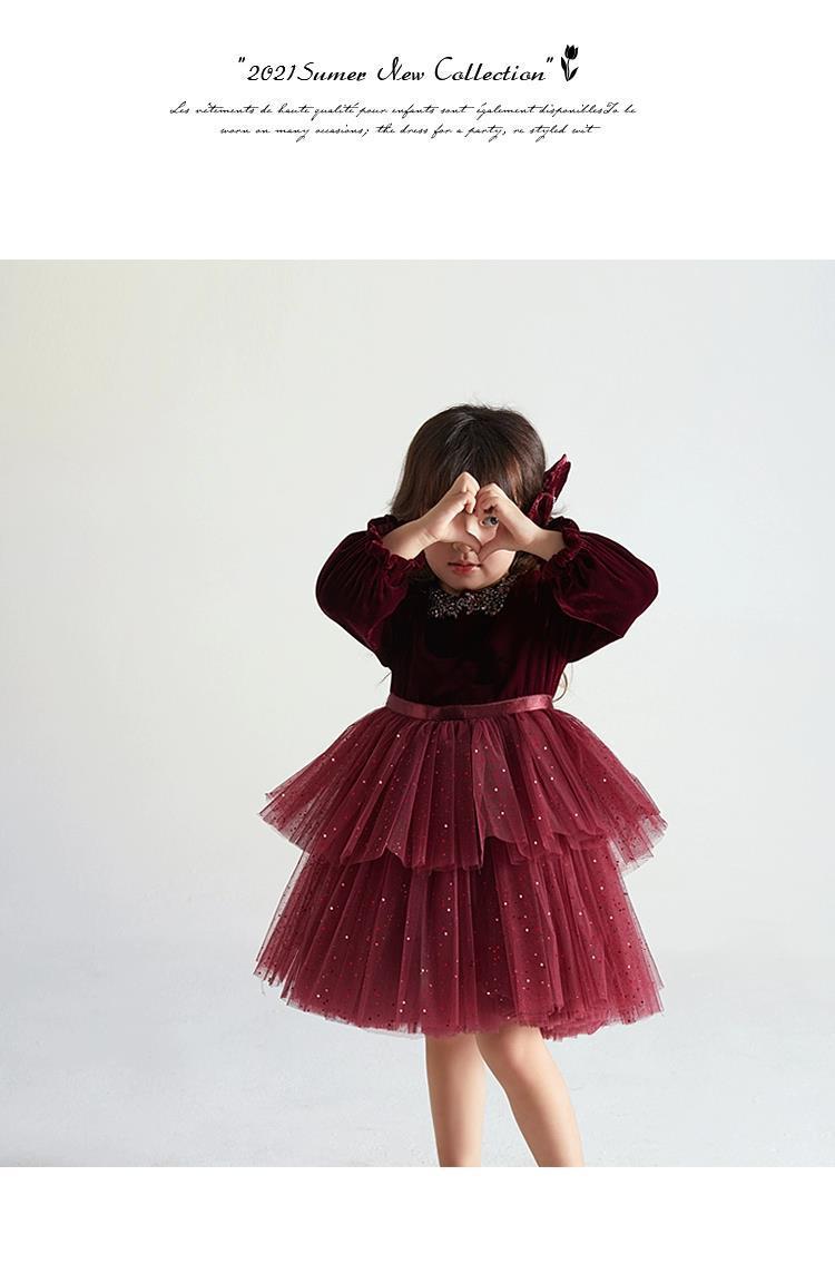 Robe à la mode pour petite fille en velours à manches longues européenne et américaine