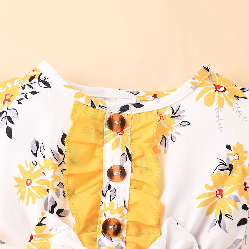 Falda de verano con estampado de malla para niña, vestido dulce y bonito con mangas voladoras, ropa para niños