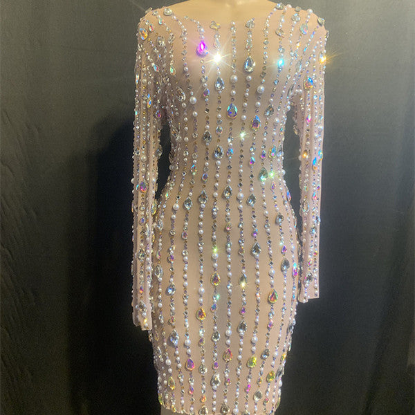 Robe de soirée courte d'anniversaire en strass pour femmes