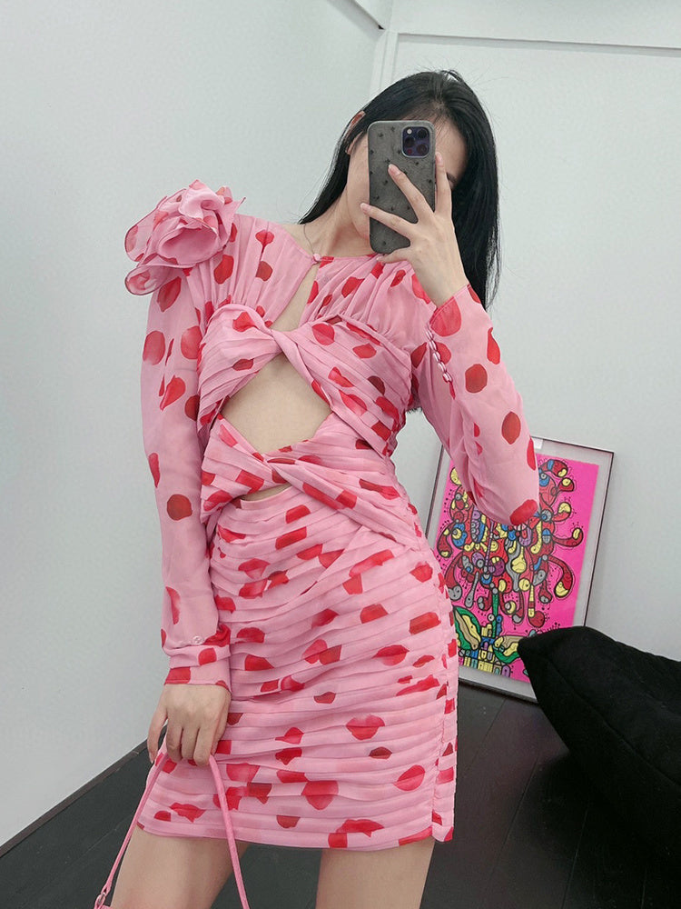 Robe torsadée à pois sexy Spice Girl avec taille