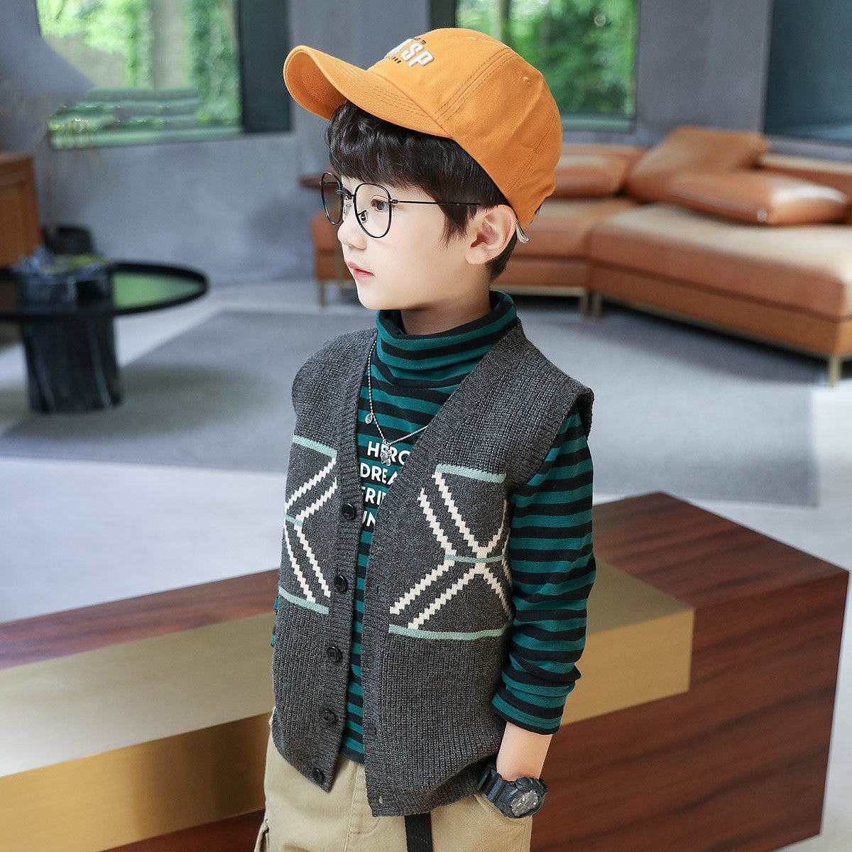 Boys Sweater Vest Vest Korean Style Knitted