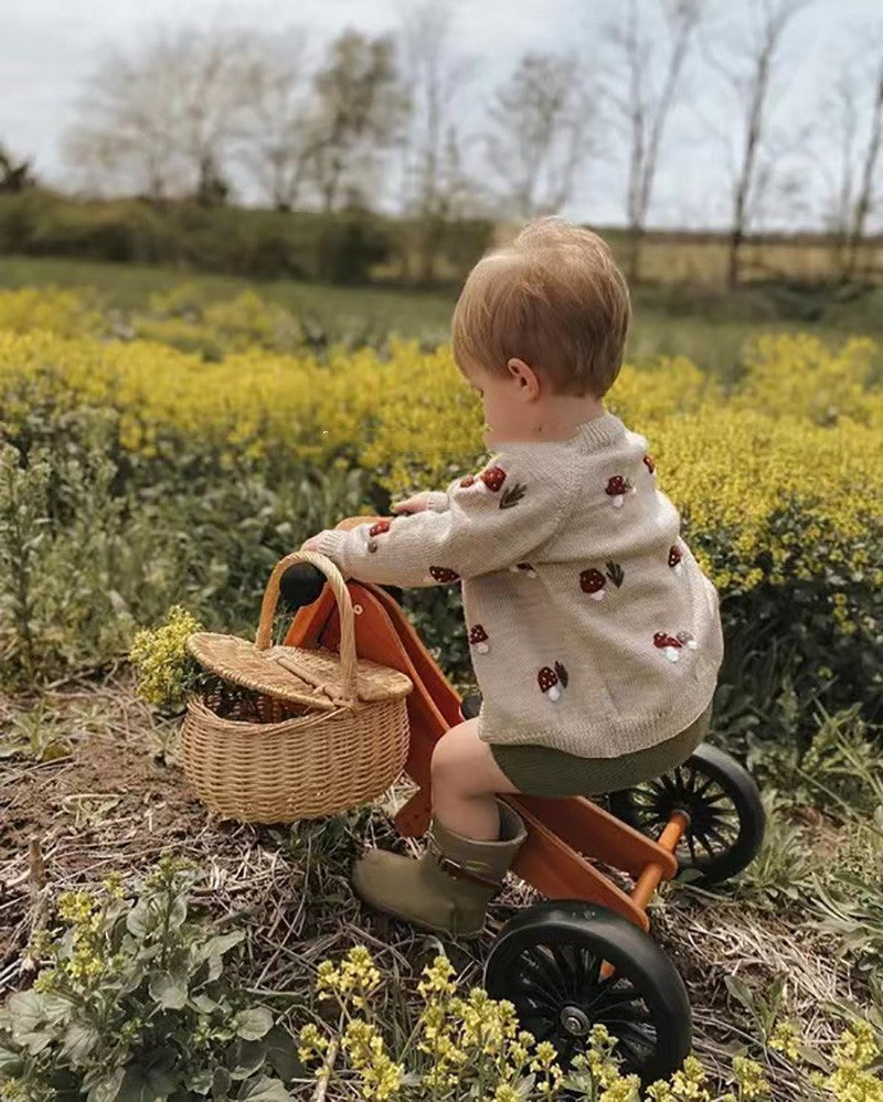 Cardigan tricoté en forme de champignon brodé à la main pour enfants