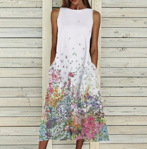 Fashion Ladies Floral Print Sleeveless Dress