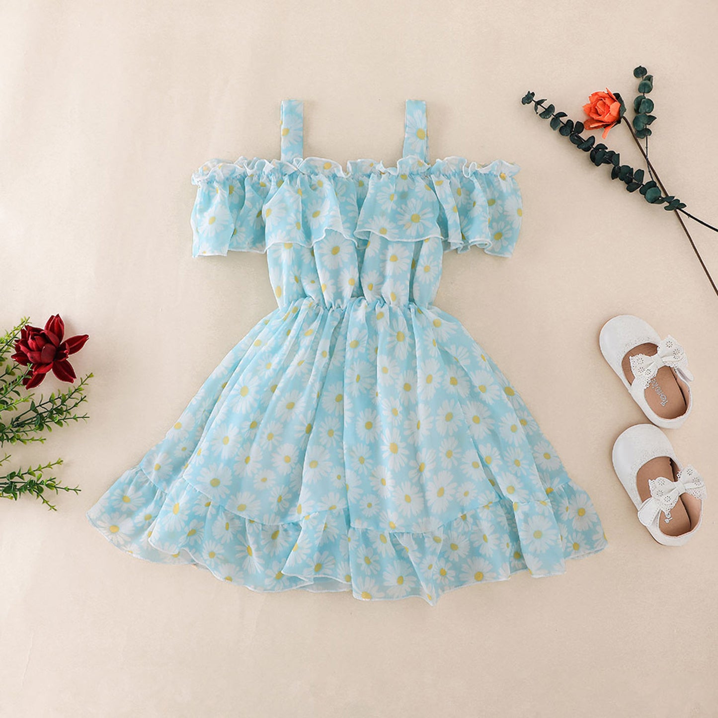 Robe de princesse à bretelles florales pour fille d'été