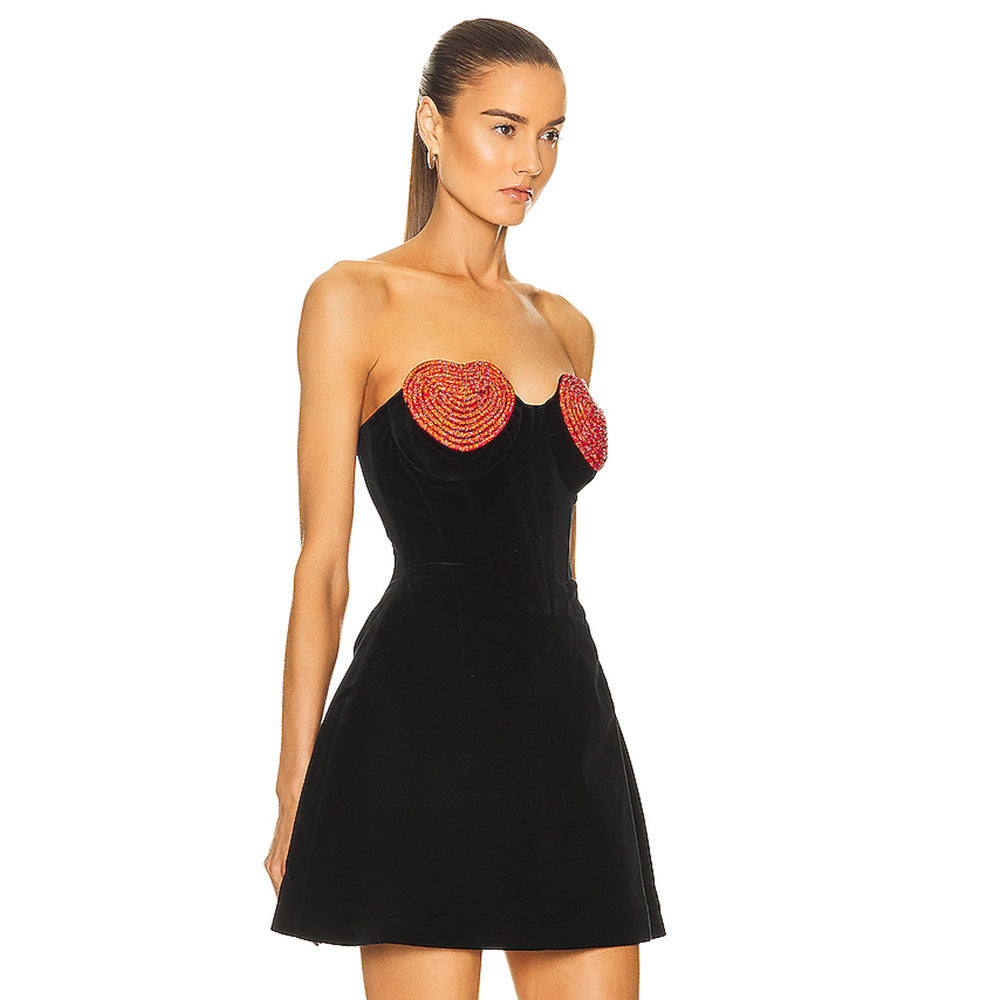 Robe en velours femme en forme de coeur robe de Niche fille chaude