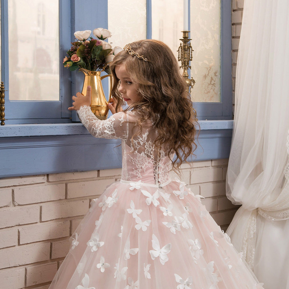 Robe longue pochée de mariage pour filles, robe de princesse