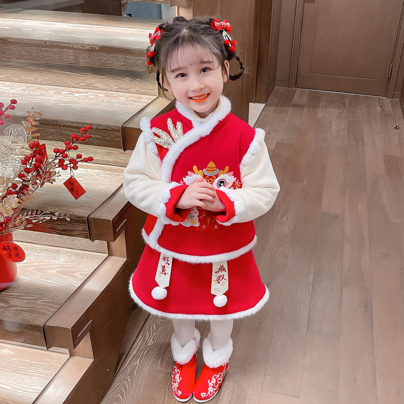 Children's Festive Celebration Chinese Style Baby Dragon New Year Clothes Suit