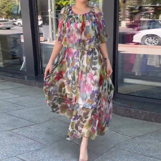 Robe longue vintage à imprimé floral pour femmes