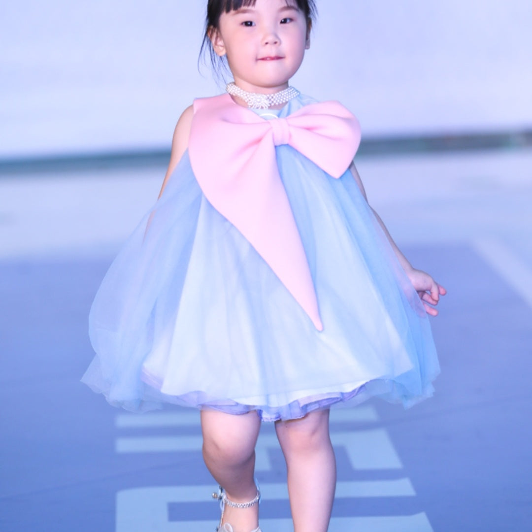 Bowknot Princess Children's Blue Vest Dress