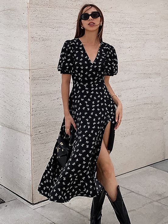 Vestido elegante con estampado floral para mujer