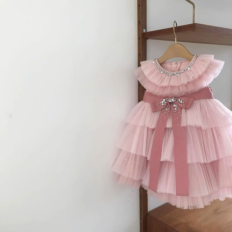 Robe tutu en tulle avec nœud d'anniversaire pour fille