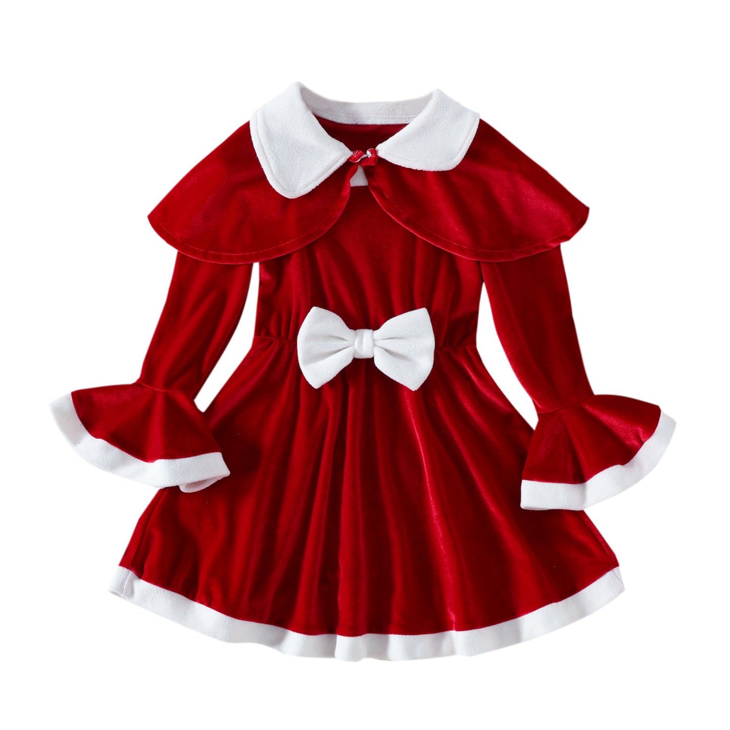 Robe de Noël mignonne avec nœud et cape de couleur unie