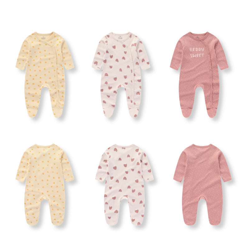 Combinaison en coton à manches longues pour bébé, 3 pièces, barboteuse enveloppée de pieds, pyjama sans os, couture, nouvelle collection