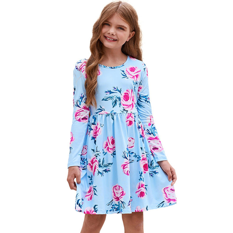 Shiying – robe courte pour filles européennes et américaines, nouvelle collection automne et hiver, manches longues, imprimé Floral, ample, courte