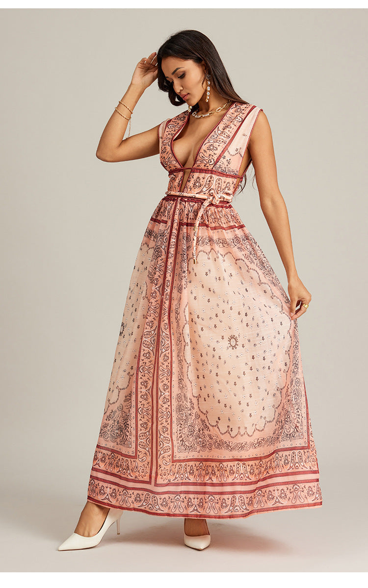 Robe longue imprimée vintage style vacances