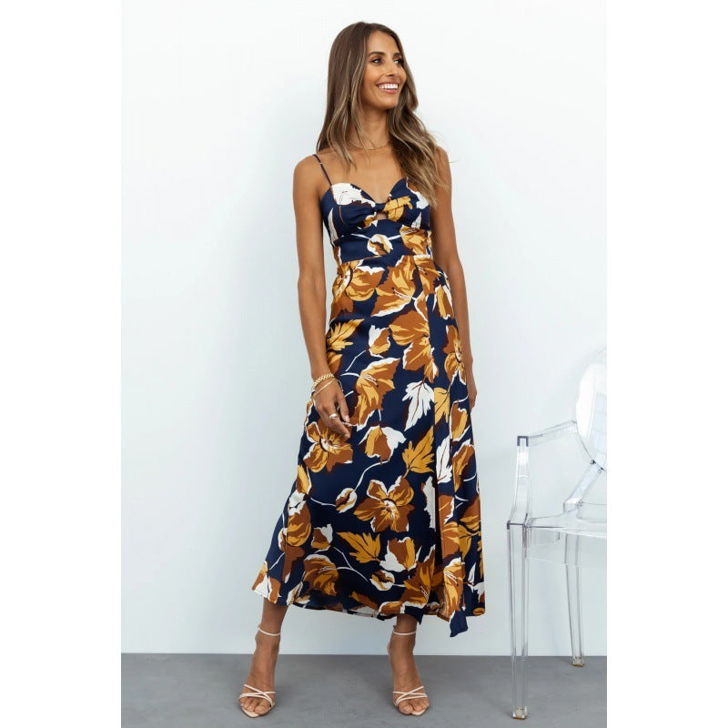 Robe longue à cordon de serrage à fleurs à la mode