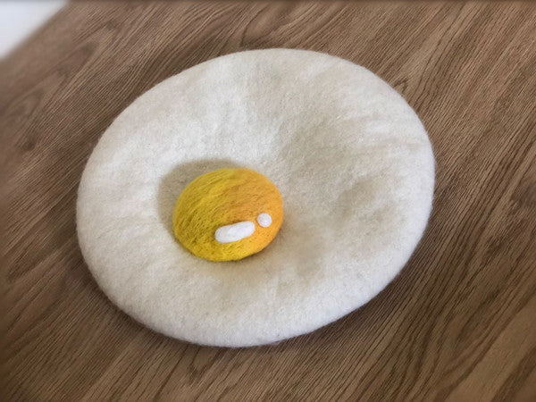 Wool Felt Huge Poached Egg Beret Kids