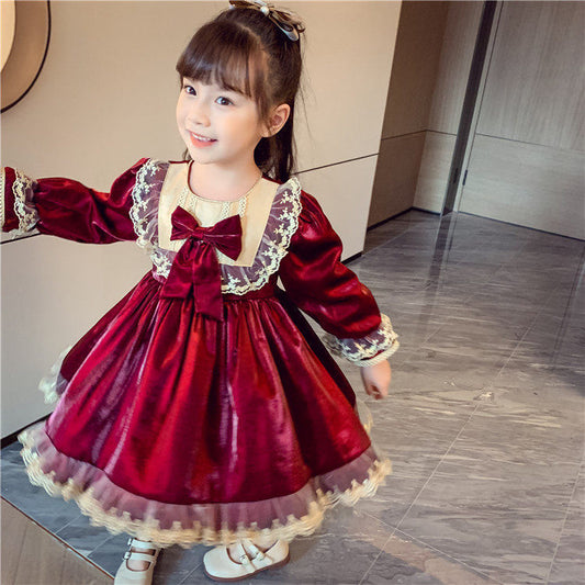 Little Girl Lolita Princess Velvet Skirt Long Sleeve