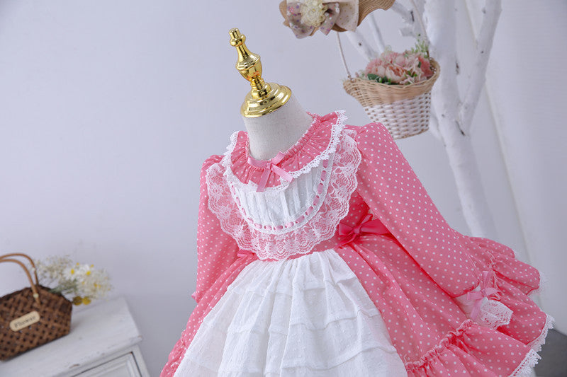 Robe à manches longues pour filles, robe de princesse en dentelle avec nœud floral