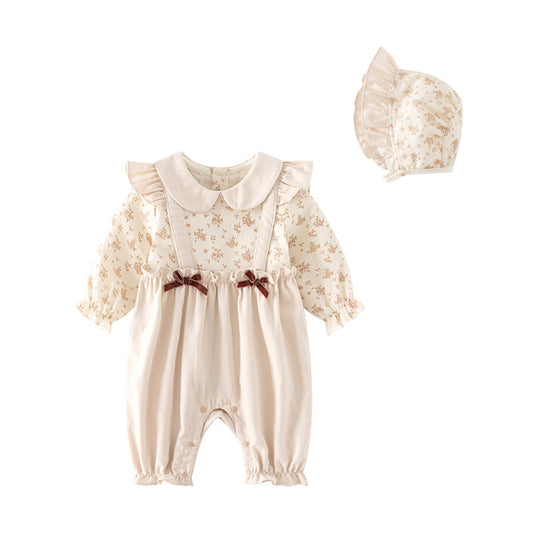 Vêtements de printemps et d'automne pour bébé, barboteuse mignonne pour dame, combinaison pour bébé de cent jours, fausse barboteuse deux pièces