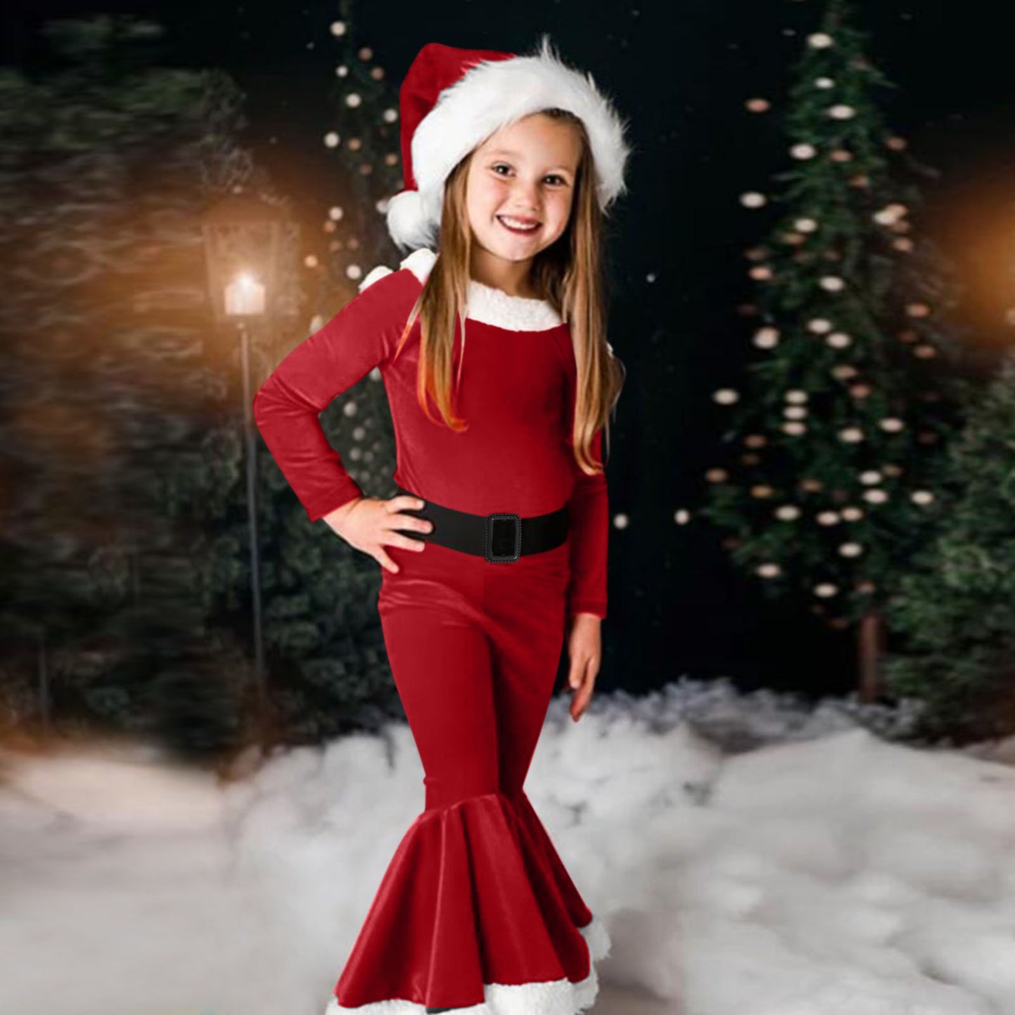 Robe évasée de Noël à manches longues pour fille