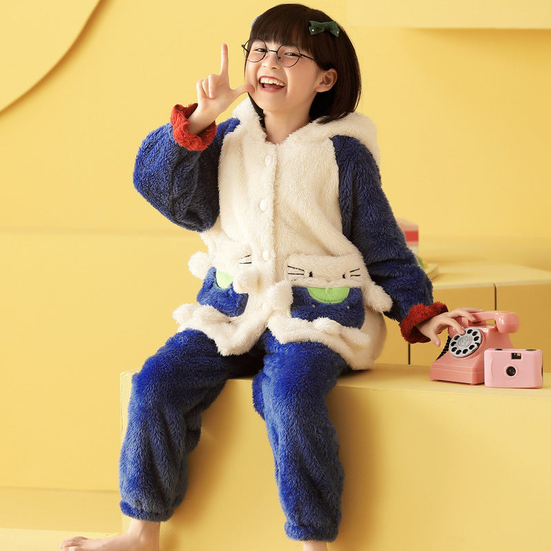 Flanelle de pyjama pour enfants en polaire à capuche en peluche