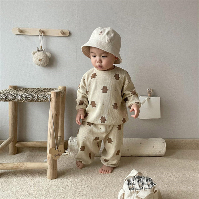 Suéter Pantalones casuales Traje de dos piezas Bebé Lindo Oso Suelto Ropa para niños