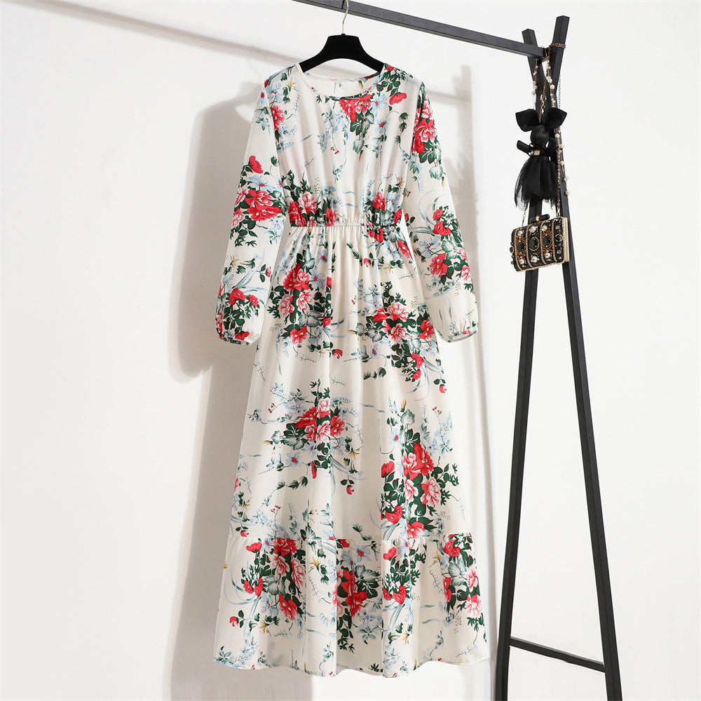 Women's Graceful And Fashionable Round Neck Floral Dress