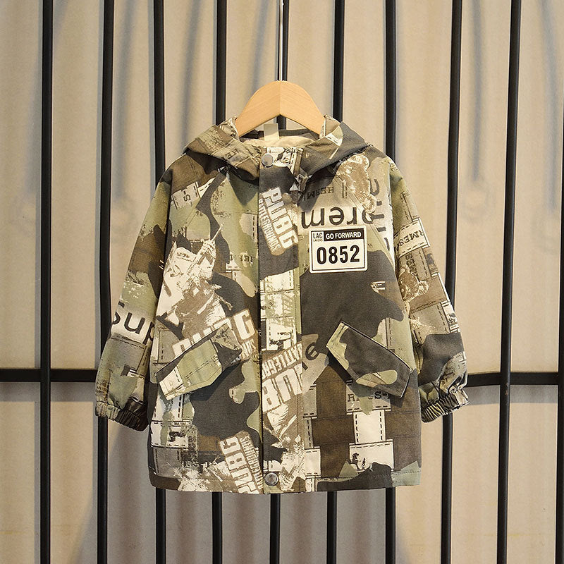 Boys' Autumn Korean Casual Hooded Camouflage Jacket