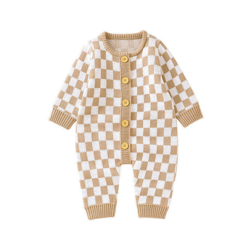 Ins New Chessboard Baby One-piece Garment Thousand Bird Pattern Knitting