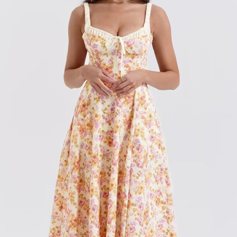 Vestido con tirantes florales de moda para mujer