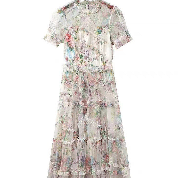 Robe florale française à taille contrôlée pour femmes