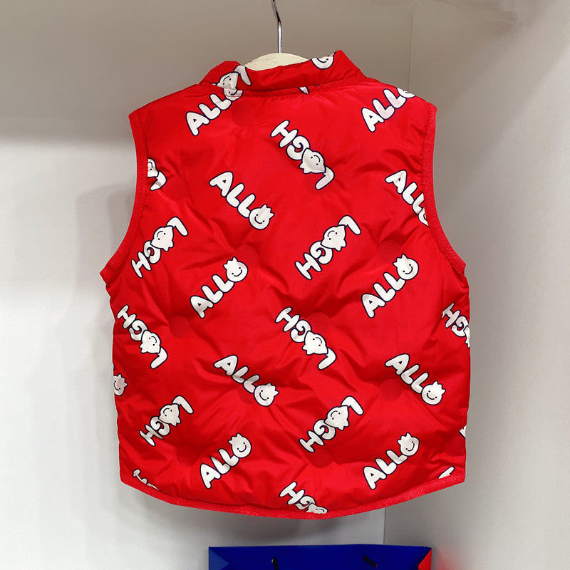 Boys And Girls' Full Printed Letters Down Vest