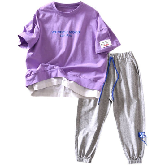 Boys' Short-sleeved Long Pants Loose