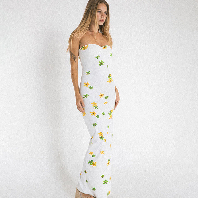 Robe florale pliable, jupe longue taille haute, haut tubulaire imprimé