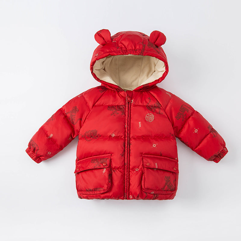 Boys And Girls Baby Red Tiger Annual Dress Plus Down Jacket