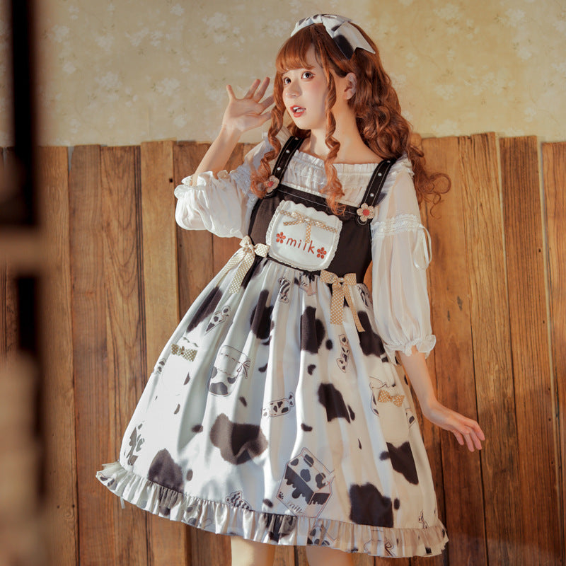 Dulce y grasoso leche dulce lolita falda diaria cintura alta lindo dulce lolita jsk vestido con tirantes falda ligera