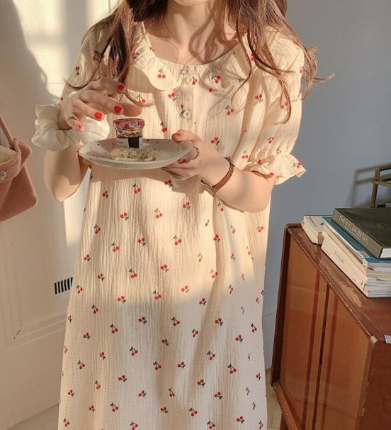 Mignonne petite cerise décontracté robe de détente col de poupée chemise de nuit