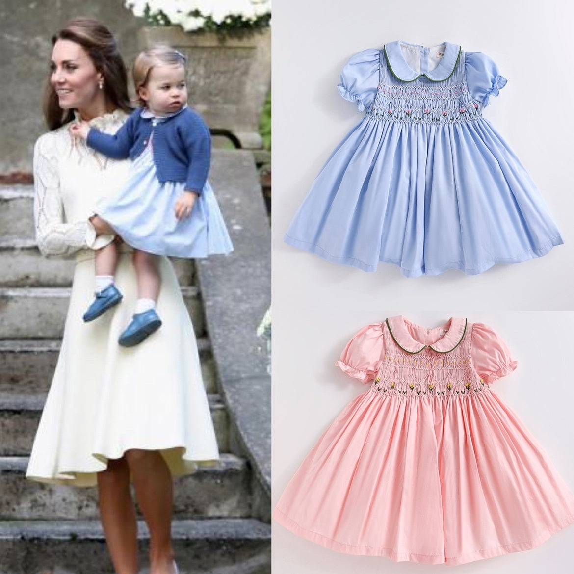 Robe bleue et manches courtes en coton fait main