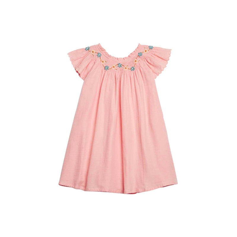 Robe d'été pour enfants, Style ethnique, vacances, motif Floral, revers, bord en dentelle