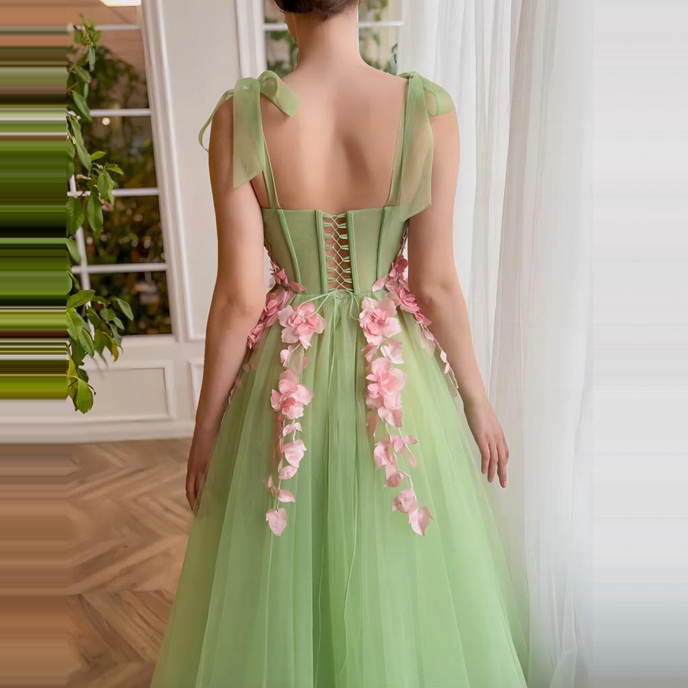 Robe à Fleurs Française Coupée Vert