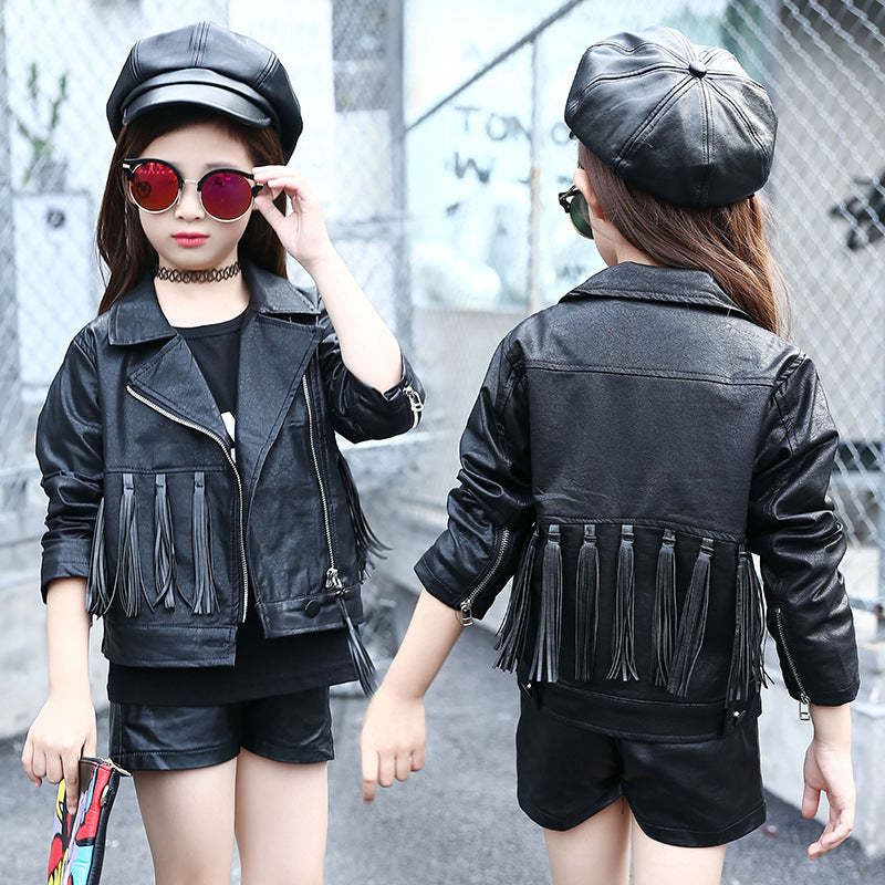 New Girls' Slim Fit Short Long Sleeve Tassel Jacket