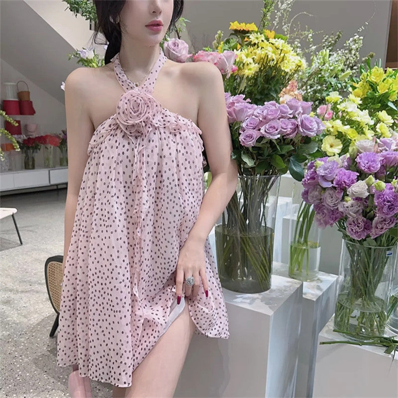 Robe à bretelles en mousseline de soie à fleurs pour femmes