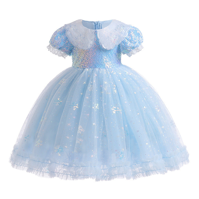 Robe d'anniversaire pour filles, col de poupée, robe de princesse parapluie à paillettes