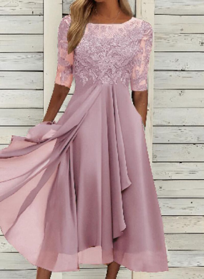 Chiffon Stitching Lace Hollow-out Dress Bridesmaid Evening Dress Women's Dress